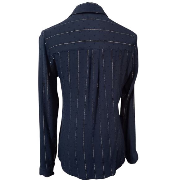EXPRESS Classic Button Front Blouse Top Small Navy Blue Career Casual Basic - Picture 7 of 8